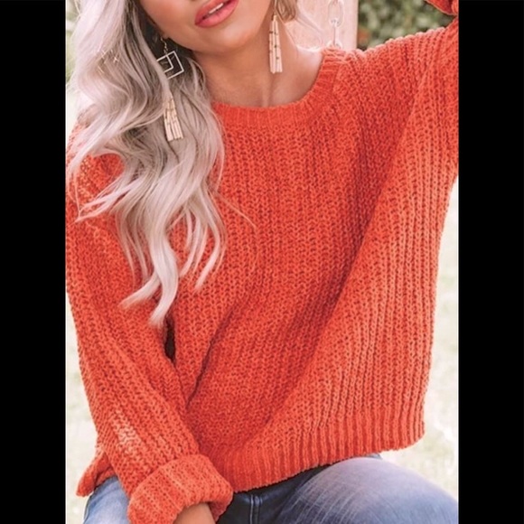 Rib Knit Crew Neck knitted Drop Shoulder Sleeve Loose Fit Sexy Comfy Sweater - Picture 5 of 10